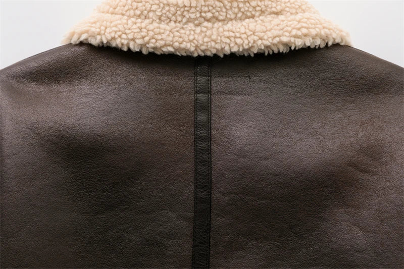 Loom & Soul Veste imitation peau lainée – Manteau d'hiver chaud ceinturé de style vintage pour femme