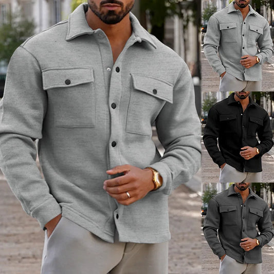 Loom & Soul Men’s Winter Fleece Lapel Jacket – Slim Fit Single-Breasted Coat