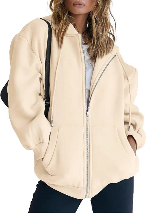 Women’s Casual Zip Up Hoodie with Pockets – Autumn Winter Fashion Jacket