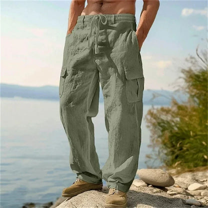 Pantalon cargo ample en coton et lin pour homme Loom & Soul – Pantalon de plage décontracté