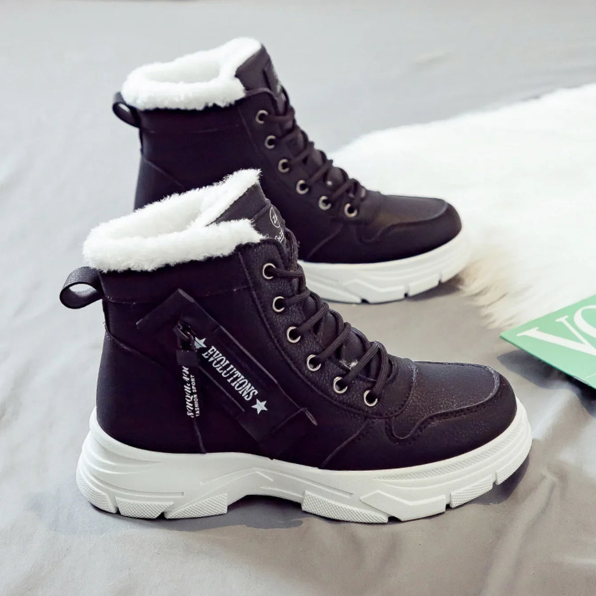 Loom & Soul Women’s Winter Snow Boots – Warm PU Mid-Calf Platform Boots