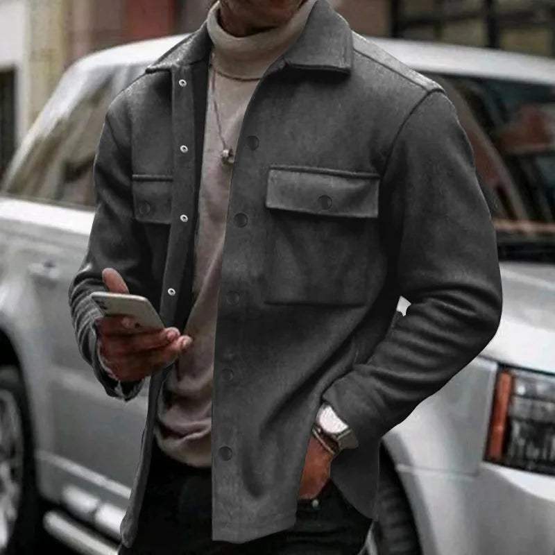Loom & Soul Men’s Winter Fleece Lapel Jacket – Slim Fit Single-Breasted Coat