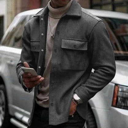 Loom & Soul Men’s Winter Fleece Lapel Jacket – Slim Fit Single-Breasted Coat