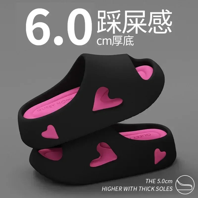 Women’s Love Heart Cloud Slippers – Non-Slip EVA Platform Sandals Indoor/Outdoor