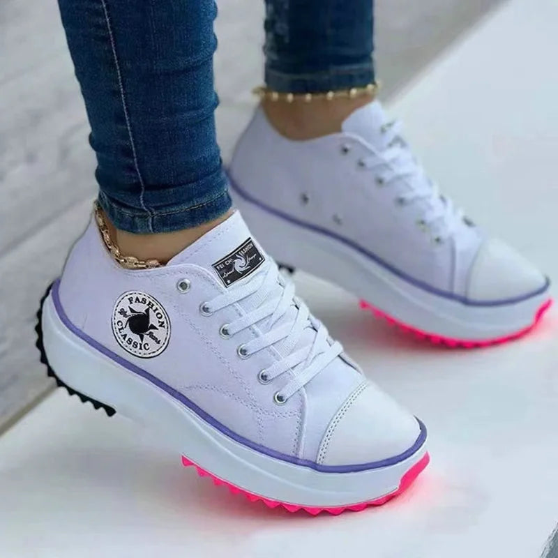 Loom & Soul 2025 Women’s Canvas Sneakers – Classic Lace-Up Flat Casual Shoes