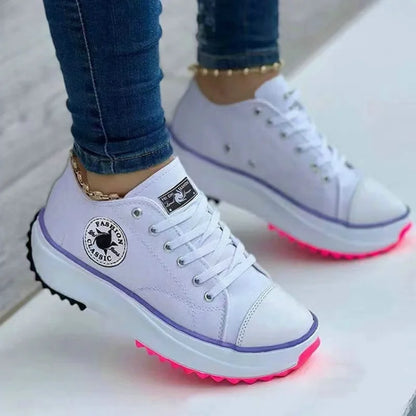Loom & Soul 2025 Women’s Canvas Sneakers – Classic Lace-Up Flat Casual Shoes