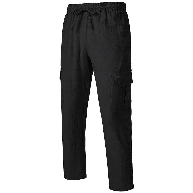 Pantalon cargo ample en coton et lin pour homme Loom & Soul – Pantalon de plage décontracté