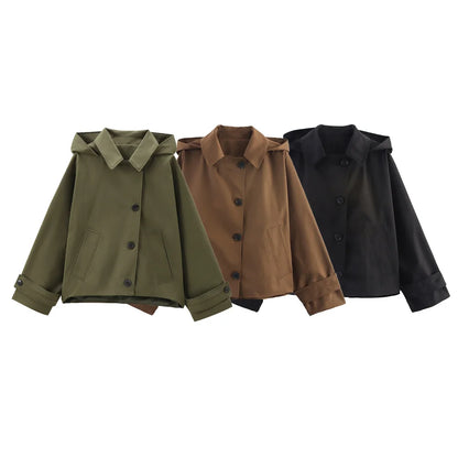Veste à revers et capuche EleganceEase™ – Style automnal intemporel, confiance sans effort