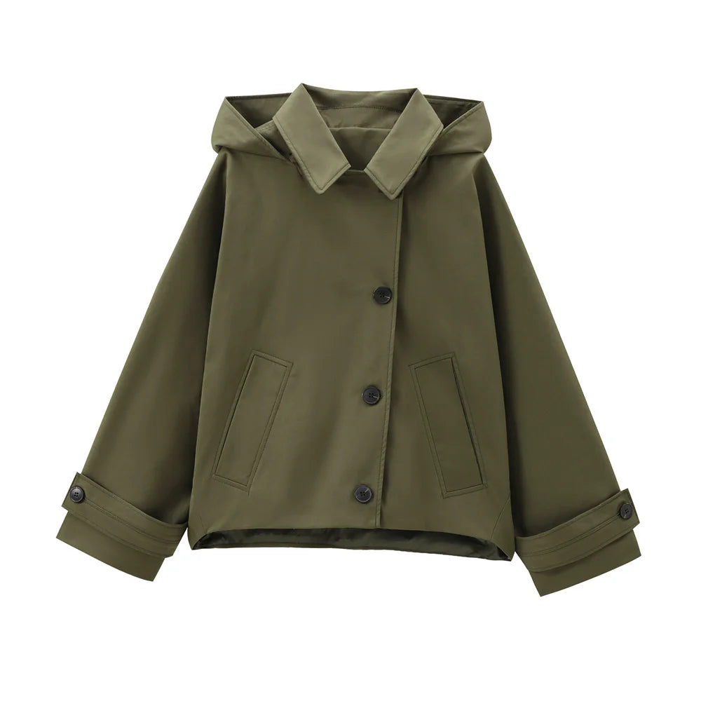 Veste à revers et capuche EleganceEase™ – Style automnal intemporel, confiance sans effort
