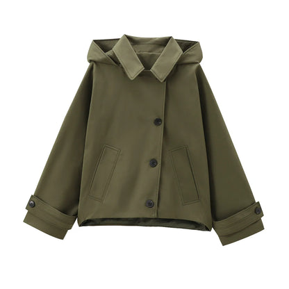 Veste à revers et capuche EleganceEase™ – Style automnal intemporel, confiance sans effort