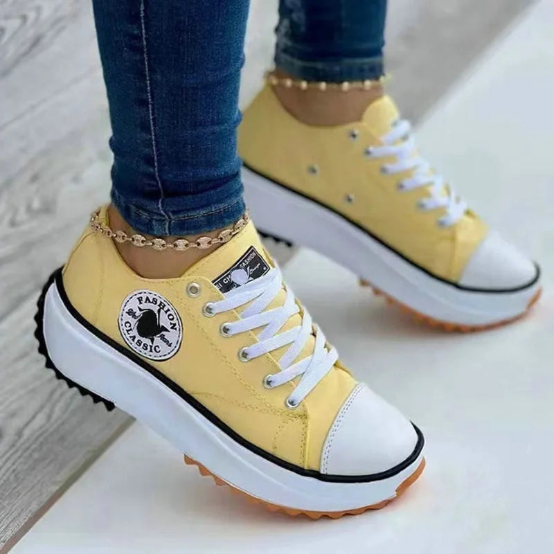 Loom & Soul 2025 Women’s Canvas Sneakers – Classic Lace-Up Flat Casual Shoes