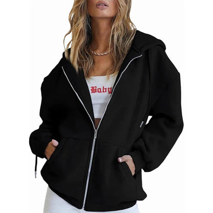 Women’s Casual Zip Up Hoodie with Pockets – Autumn Winter Fashion Jacket