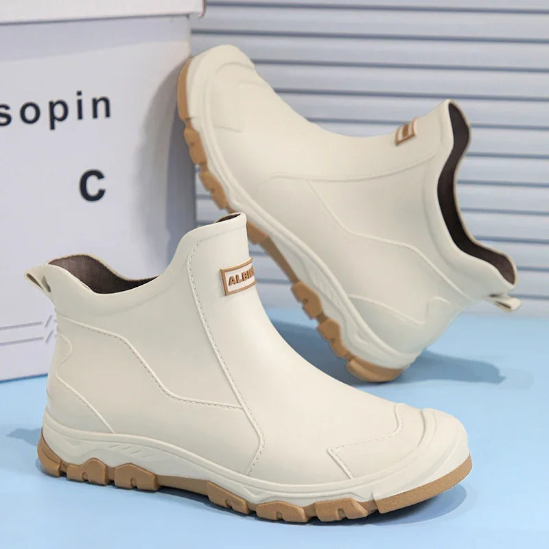 Men’s Waterproof PVC Rain Boots – Ankle Slip-On Anti-Slip Outdoor Work Shoes