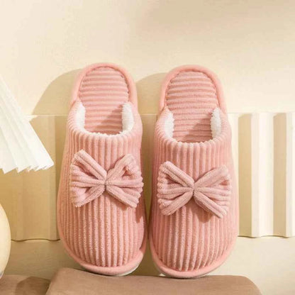 Bow Plush Home Slippers – Cozy Soft Comfort Slides