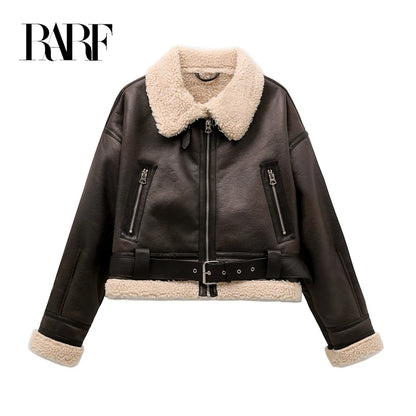 Loom & Soul Veste imitation peau lainée – Manteau d'hiver chaud ceinturé de style vintage pour femme