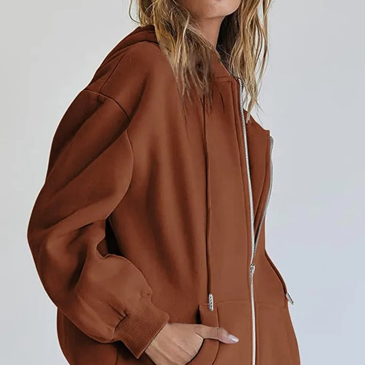 Women’s Casual Zip Up Hoodie with Pockets – Autumn Winter Fashion Jacket