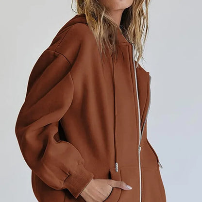 Women’s Casual Zip Up Hoodie with Pockets – Autumn Winter Fashion Jacket