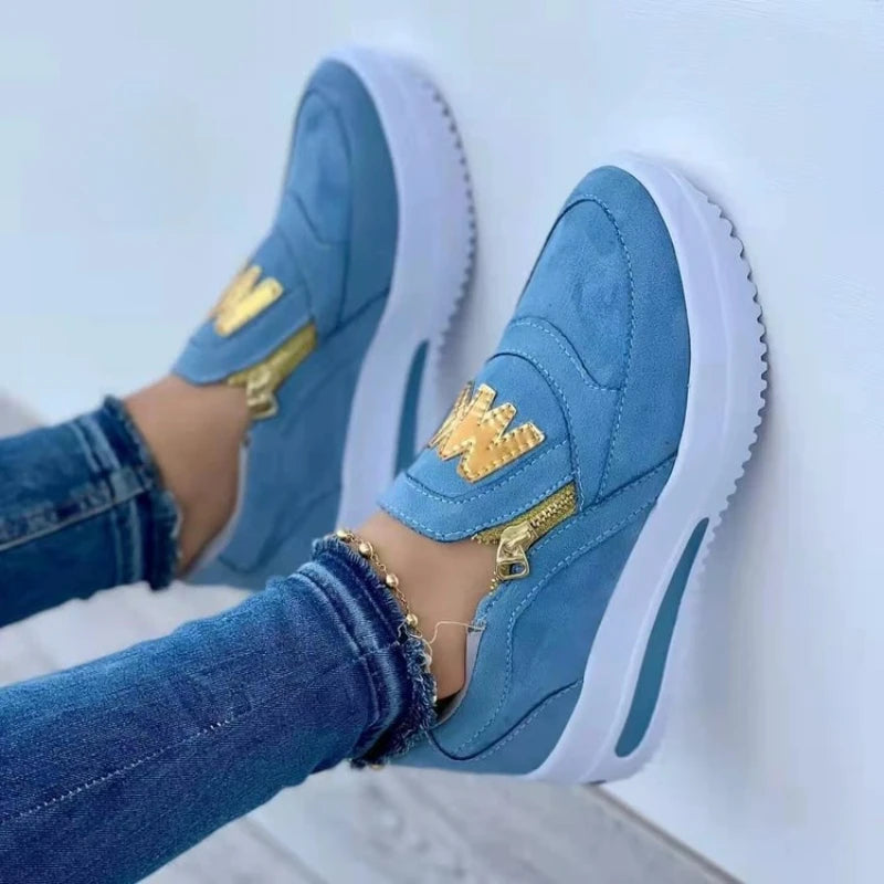 Baskets à glissière latérale pour femmes – Mocassins compensés légers en PU