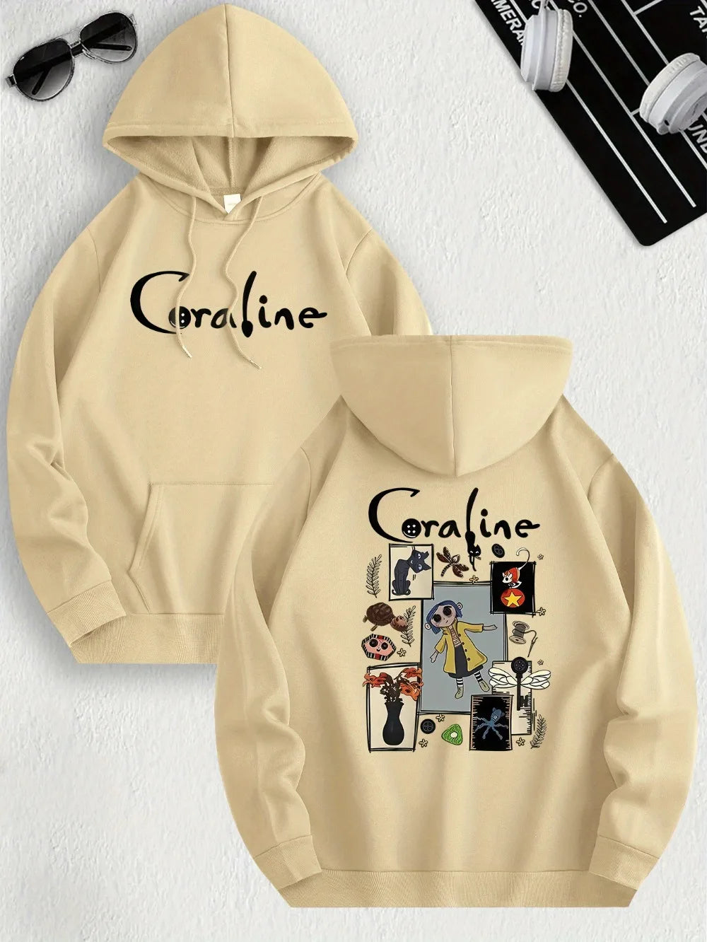 CoralineDream™ Fleece Hoodie – Cozy Cartoon-Inspired Pullover for Bold Souls
