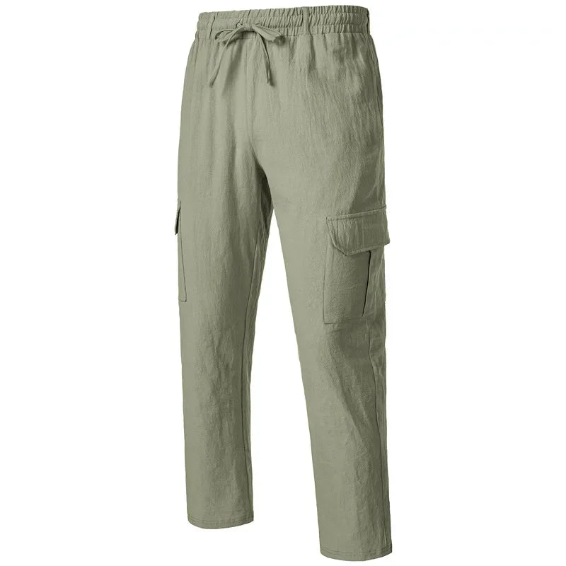 Pantalon cargo ample en coton et lin pour homme Loom & Soul – Pantalon de plage décontracté