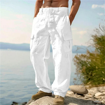 Pantalon cargo ample en coton et lin pour homme Loom & Soul – Pantalon de plage décontracté
