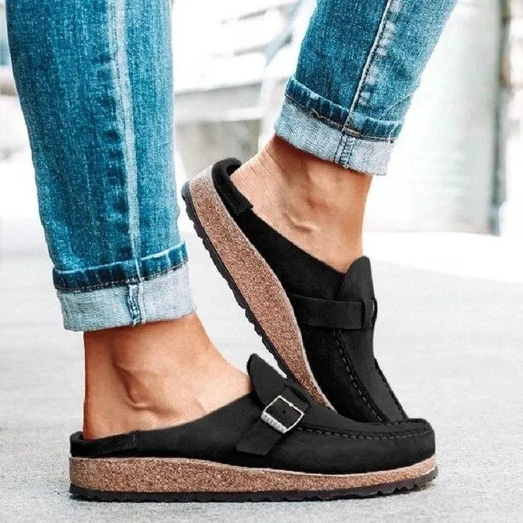 Sabots Gacimy™ en liège pour femme – Mules en cuir à boucle ajustable avec soutien de la voûte plantaire
