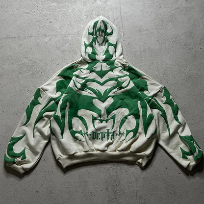 Sudadera con capucha Lipswag Geometric Zip – Sudadera casual con capucha urbana Y2K para hombre
