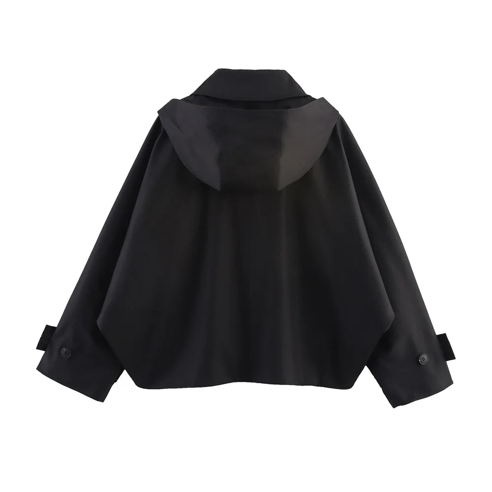 Veste à revers et capuche EleganceEase™ – Style automnal intemporel, confiance sans effort