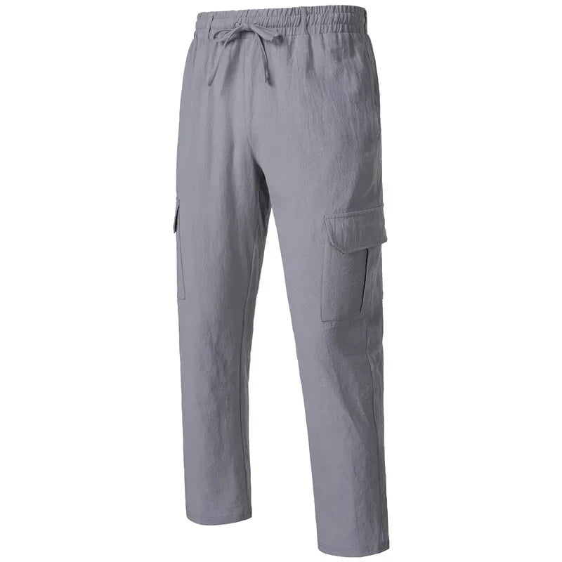 Pantalon cargo ample en coton et lin pour homme Loom & Soul – Pantalon de plage décontracté