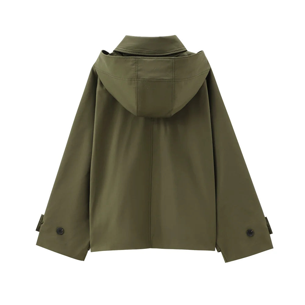 Veste à revers et capuche EleganceEase™ – Style automnal intemporel, confiance sans effort
