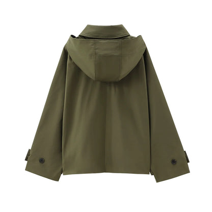 Veste à revers et capuche EleganceEase™ – Style automnal intemporel, confiance sans effort