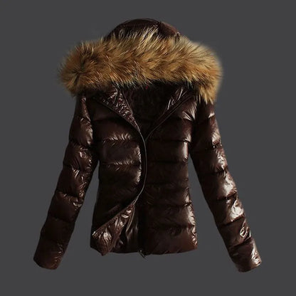 Loom & Soul Women’s Faux Leather Jacket – 2025 Fur Collar Waterproof Winter Coat