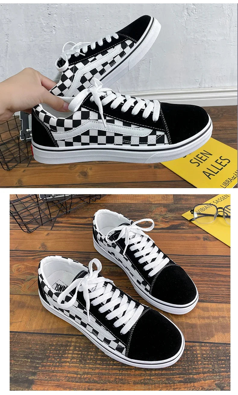 Baskets en toile à carreaux pour homme – Chaussures décontractées légères à lacets