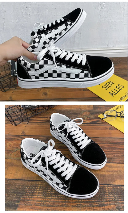 Baskets en toile à carreaux pour homme – Chaussures décontractées légères à lacets
