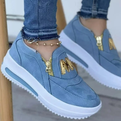 Baskets à glissière latérale pour femmes – Mocassins compensés légers en PU