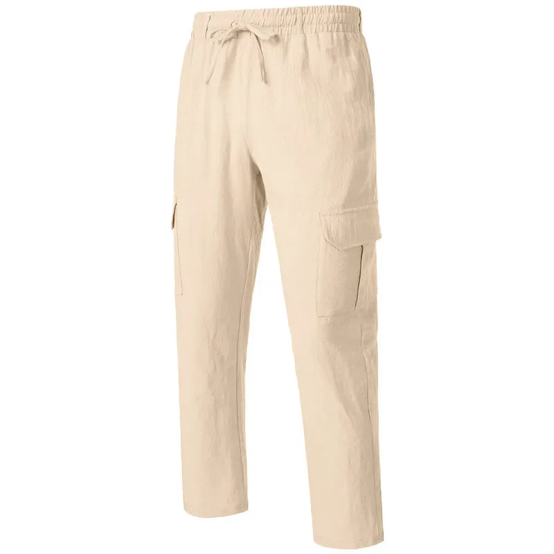 Pantalon cargo ample en coton et lin pour homme Loom & Soul – Pantalon de plage décontracté