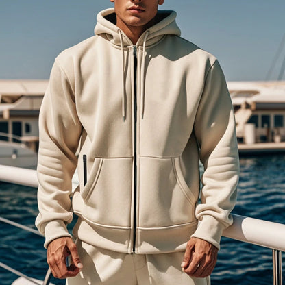 Sweat à capuche zippé en molleton pour homme – Confort doux Manches longues Sport