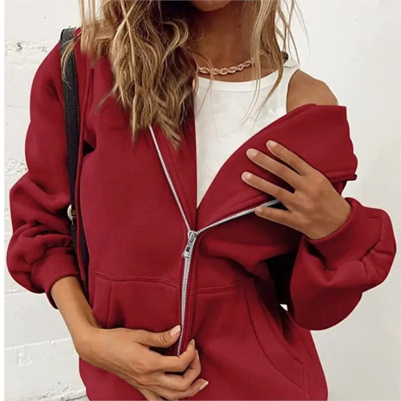 Women’s Casual Zip Up Hoodie with Pockets – Autumn Winter Fashion Jacket