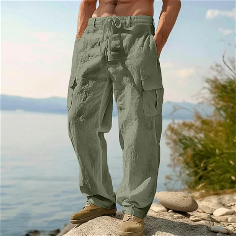 Pantalon cargo ample en coton et lin pour homme Loom & Soul – Pantalon de plage décontracté