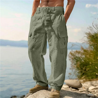 Pantalon cargo ample en coton et lin pour homme Loom & Soul – Pantalon de plage décontracté