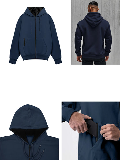 Sweat à capuche zippé en molleton pour homme – Confort doux Manches longues Sport