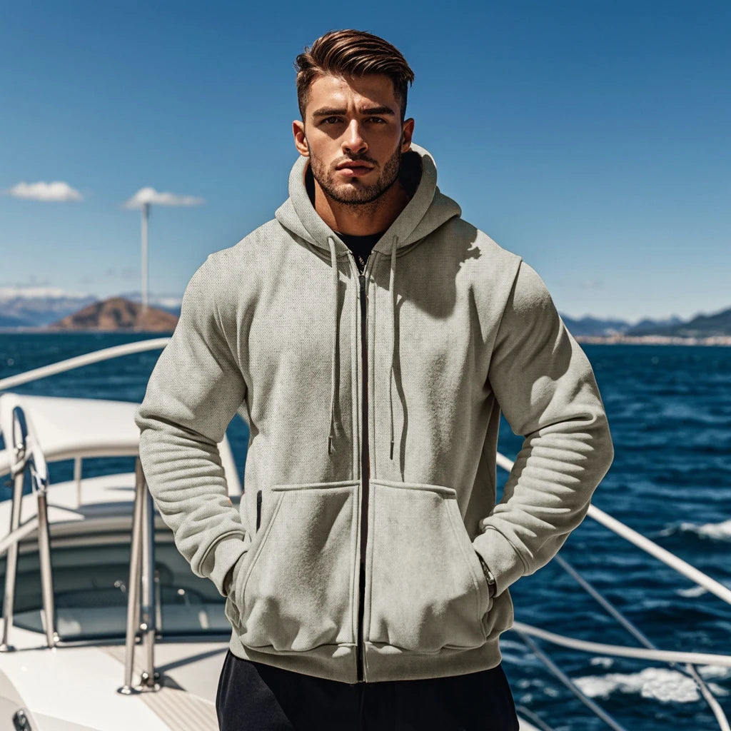 Sweat à capuche zippé en molleton pour homme – Confort doux Manches longues Sport