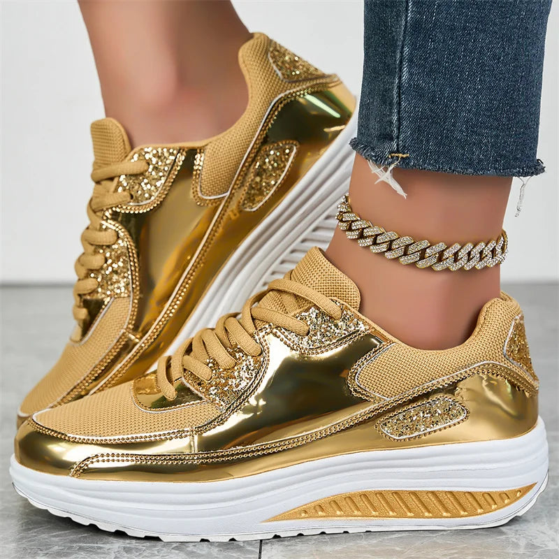 Loom & Soul Sequin Women’s Sneakers – Large Size Air Mesh Casual Comfort