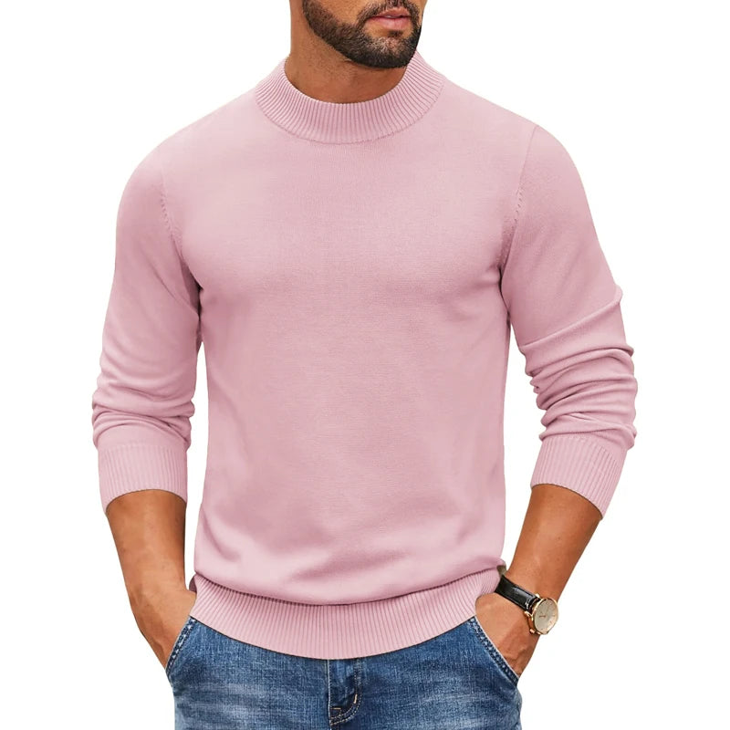 Men’s Mock Neck Ribbed Pullover – Thick Knit Casual Sweater Autumn 2025