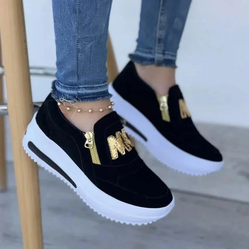 Baskets à glissière latérale pour femmes – Mocassins compensés légers en PU