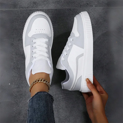 Women’s PU Leather Sneakers – Lightweight Lace-Up Casual Shoes for Spring/Autumn