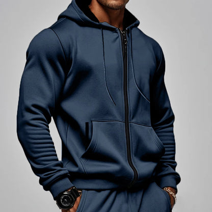 Sweat à capuche zippé en molleton pour homme – Confort doux Manches longues Sport