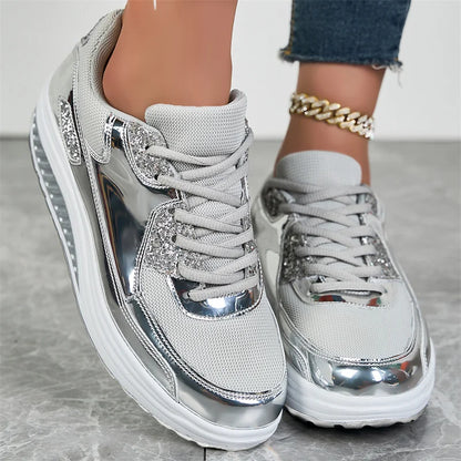 Loom & Soul Sequin Women’s Sneakers – Large Size Air Mesh Casual Comfort