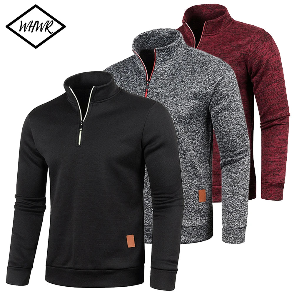 WHWR Men’s Long Turtleneck Zip Pullover Hoodie – Casual Spring & Autumn Sweatshirt