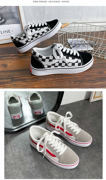 Baskets en toile à carreaux pour homme – Chaussures décontractées légères à lacets